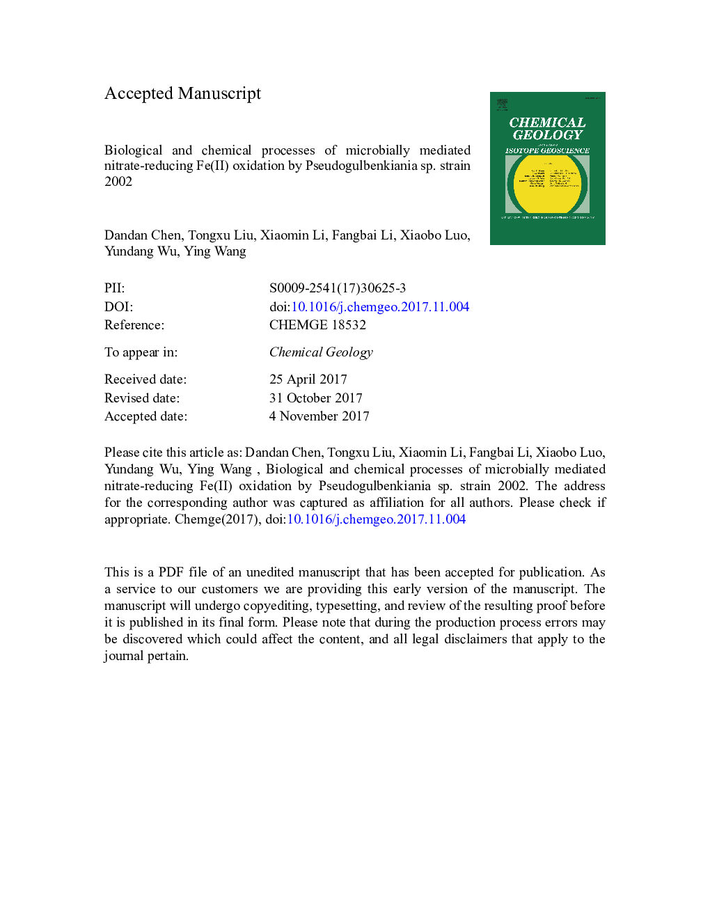 Biological and chemical processes of microbially mediated nitrate-reducing Fe(II) oxidation by Pseudogulbenkiania sp. strain 2002