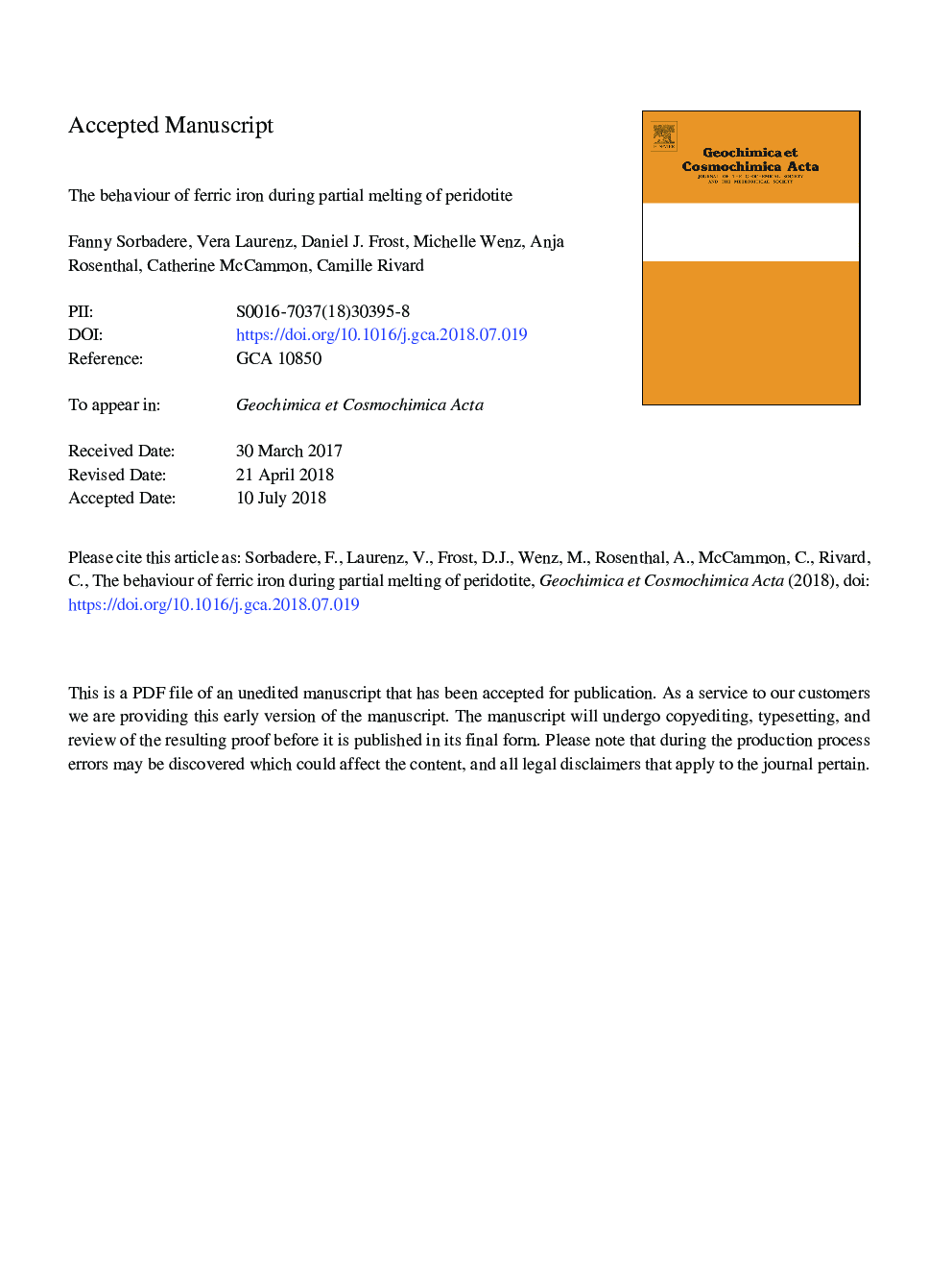 The behaviour of ferric iron during partial melting of peridotite