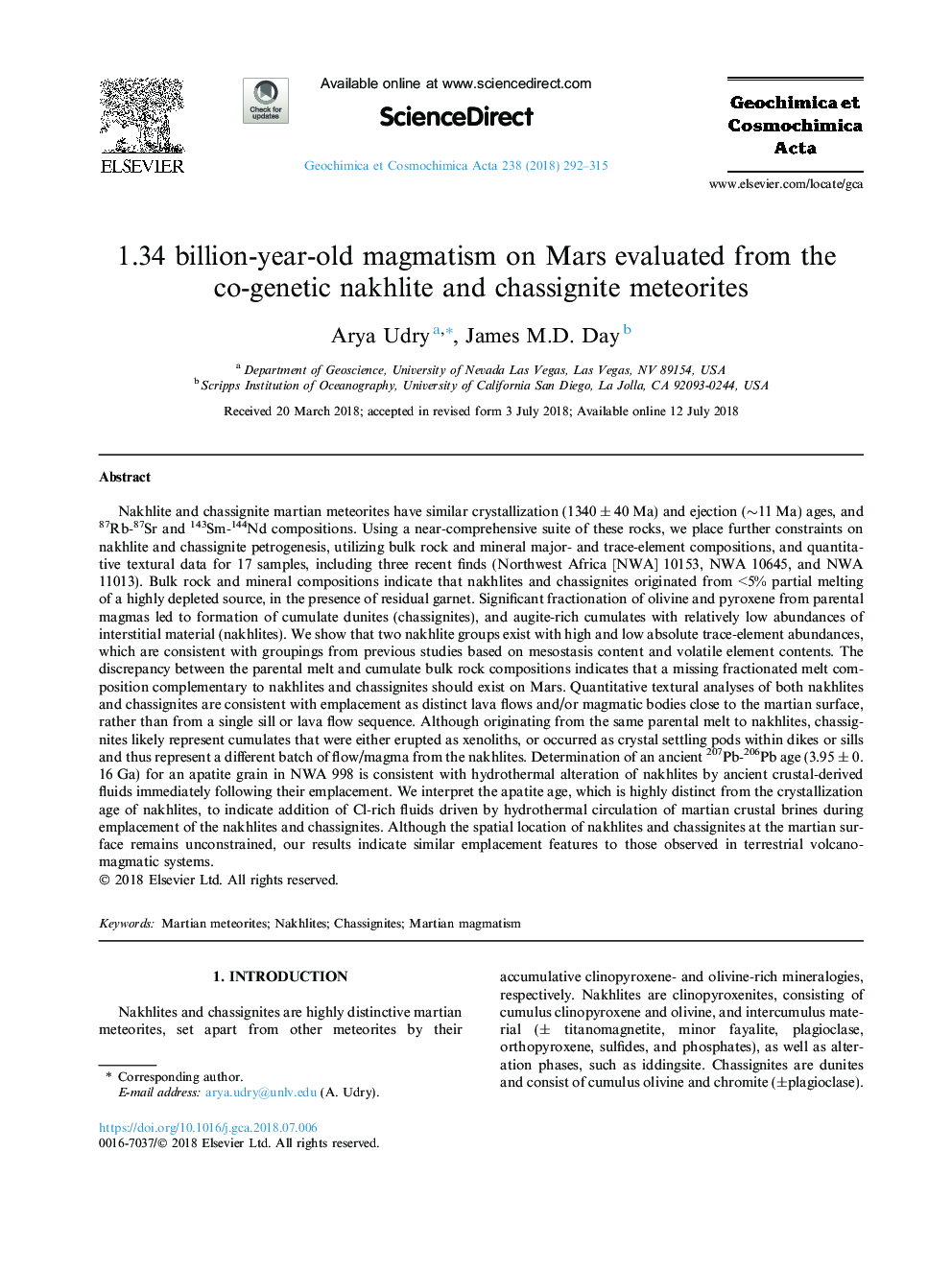 1.34 billion-year-old magmatism on Mars evaluated from the co-genetic nakhlite and chassignite meteorites