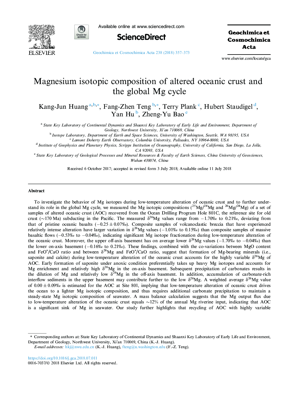 Magnesium isotopic composition of altered oceanic crust and the global Mg cycle