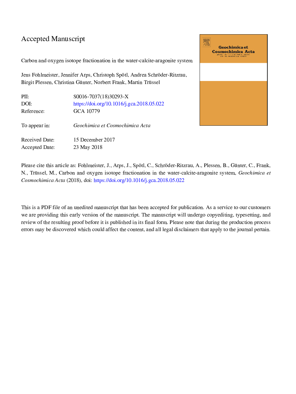 Carbon and oxygen isotope fractionation in the water-calcite-aragonite system