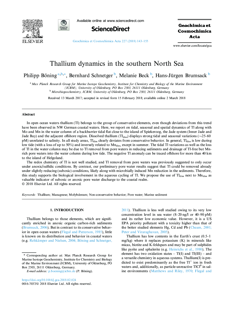 Thallium dynamics in the southern North Sea