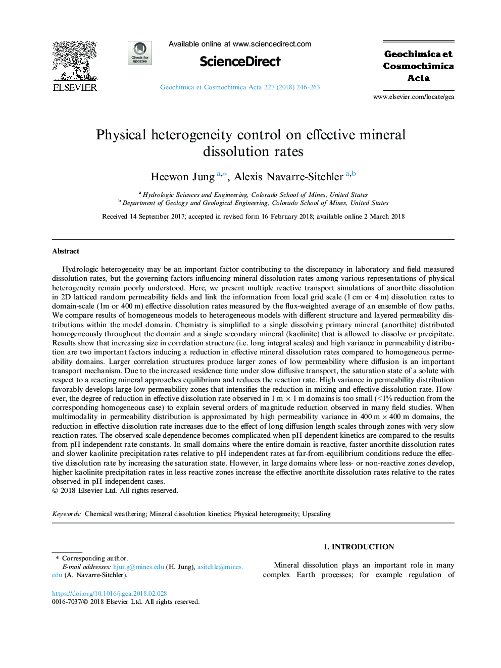 Physical heterogeneity control on effective mineral dissolution rates