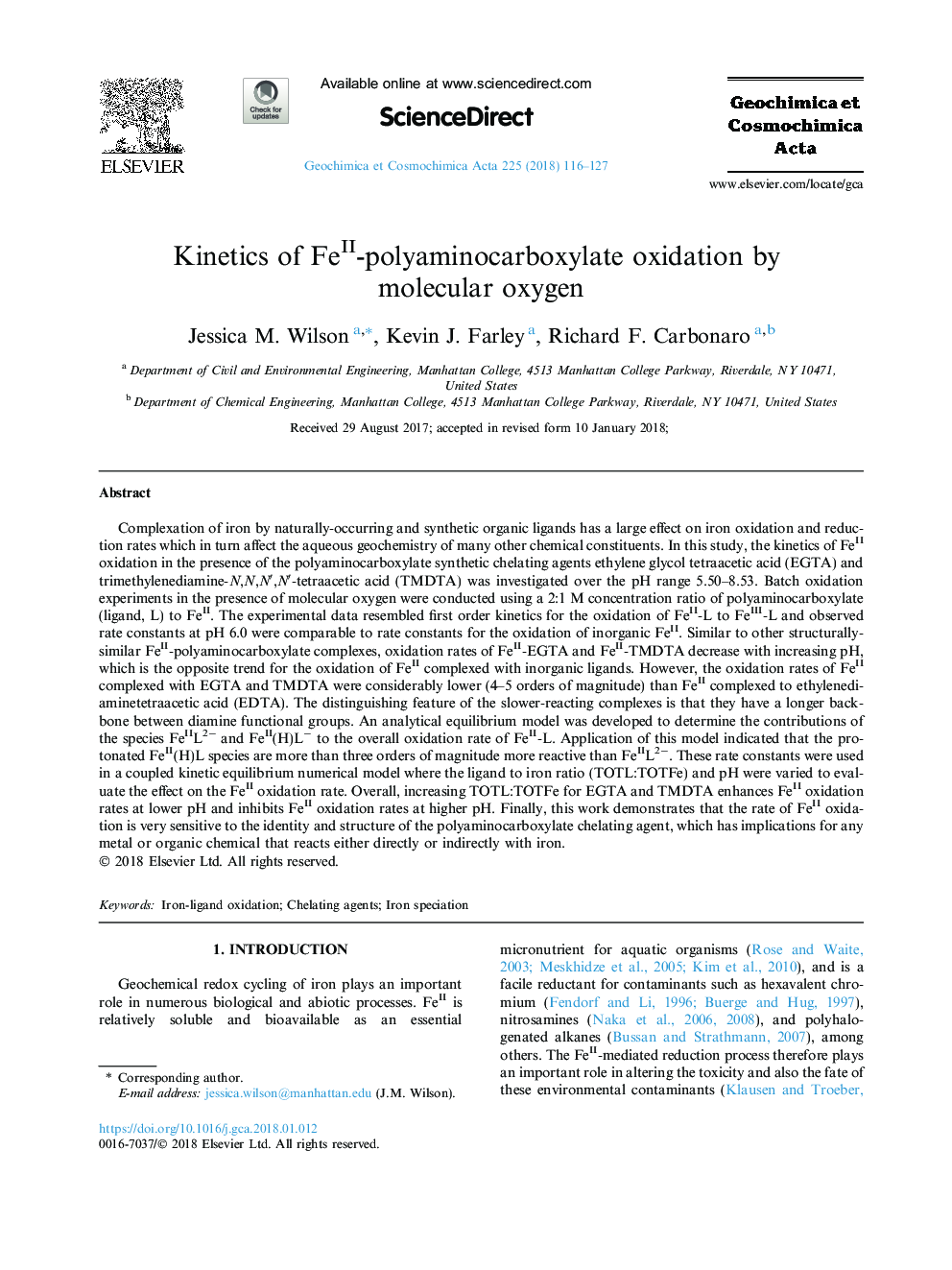 عکس صفحه اول مقاله: Kinetics of FeII-polyaminocarboxylate oxidation by molecular oxygen Kinetics of FeII-polyaminocarboxylate oxidation by molecular oxygen