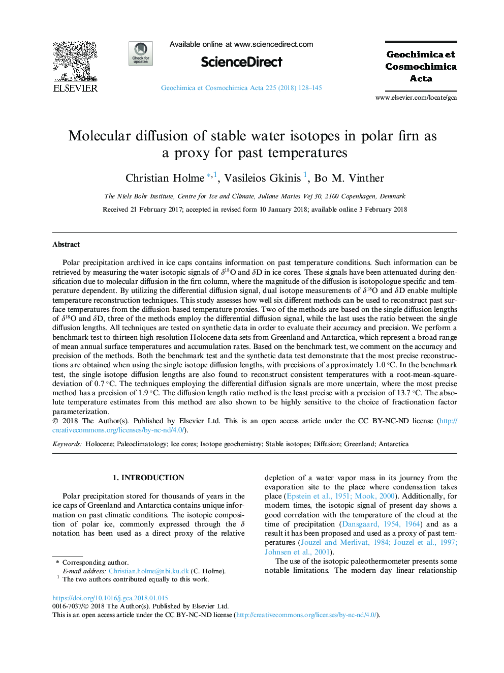 Molecular diffusion of stable water isotopes in polar firn as a proxy for past temperatures