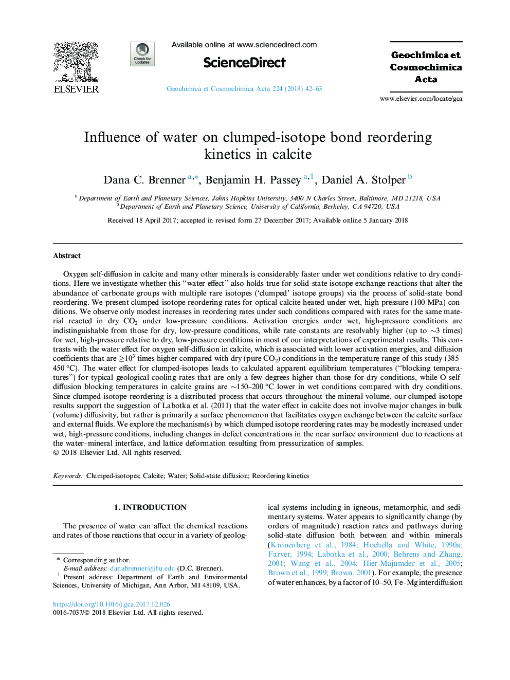تأثیر آب بر روی سینتیک بازخوانی باند ایزوتوپی در کلسیت