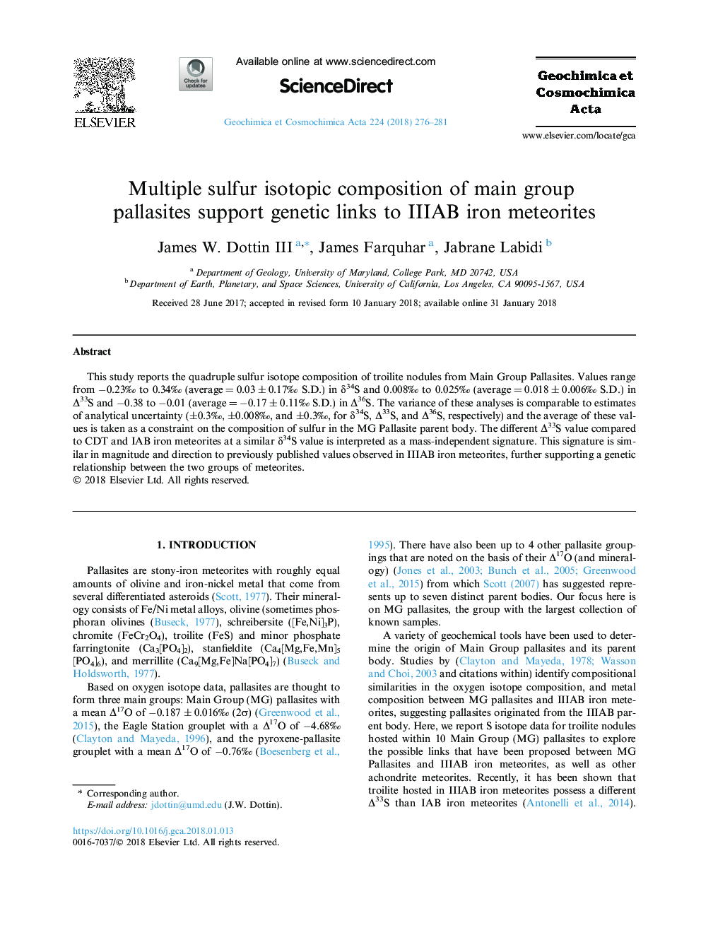 Multiple sulfur isotopic composition of main group pallasites support genetic links to IIIAB iron meteorites