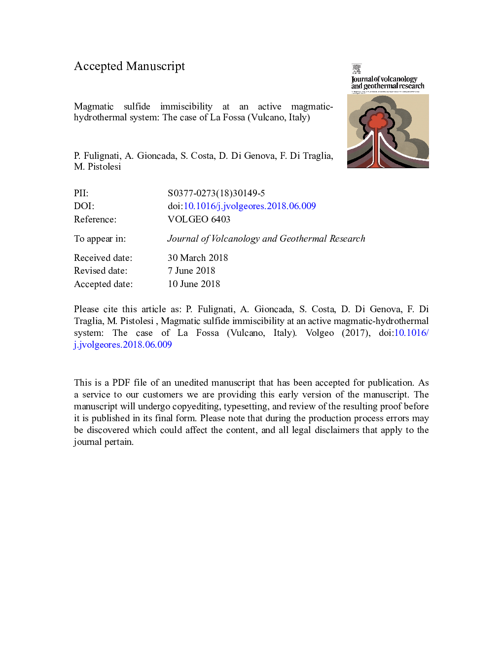 Magmatic sulfide immiscibility at an active magmatic-hydrothermal system: The case of La Fossa (Vulcano, Italy)