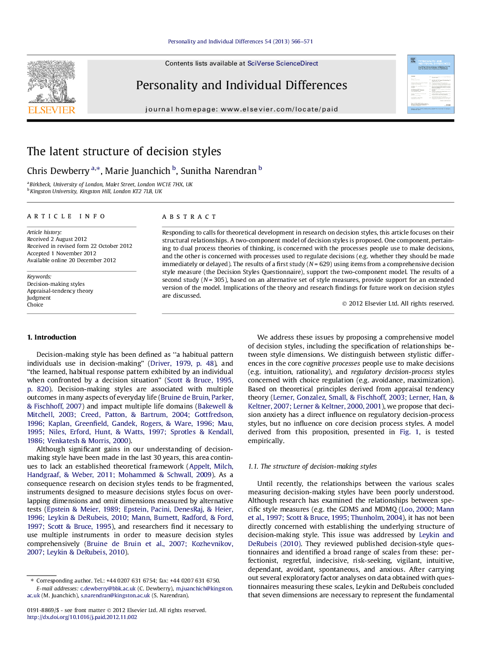 The latent structure of decision styles