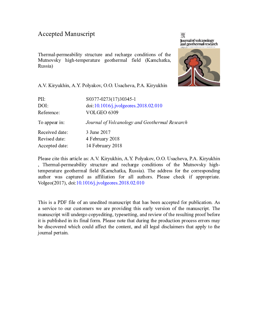 Thermal-permeability structure and recharge conditions of the Mutnovsky high-temperature geothermal field (Kamchatka, Russia)