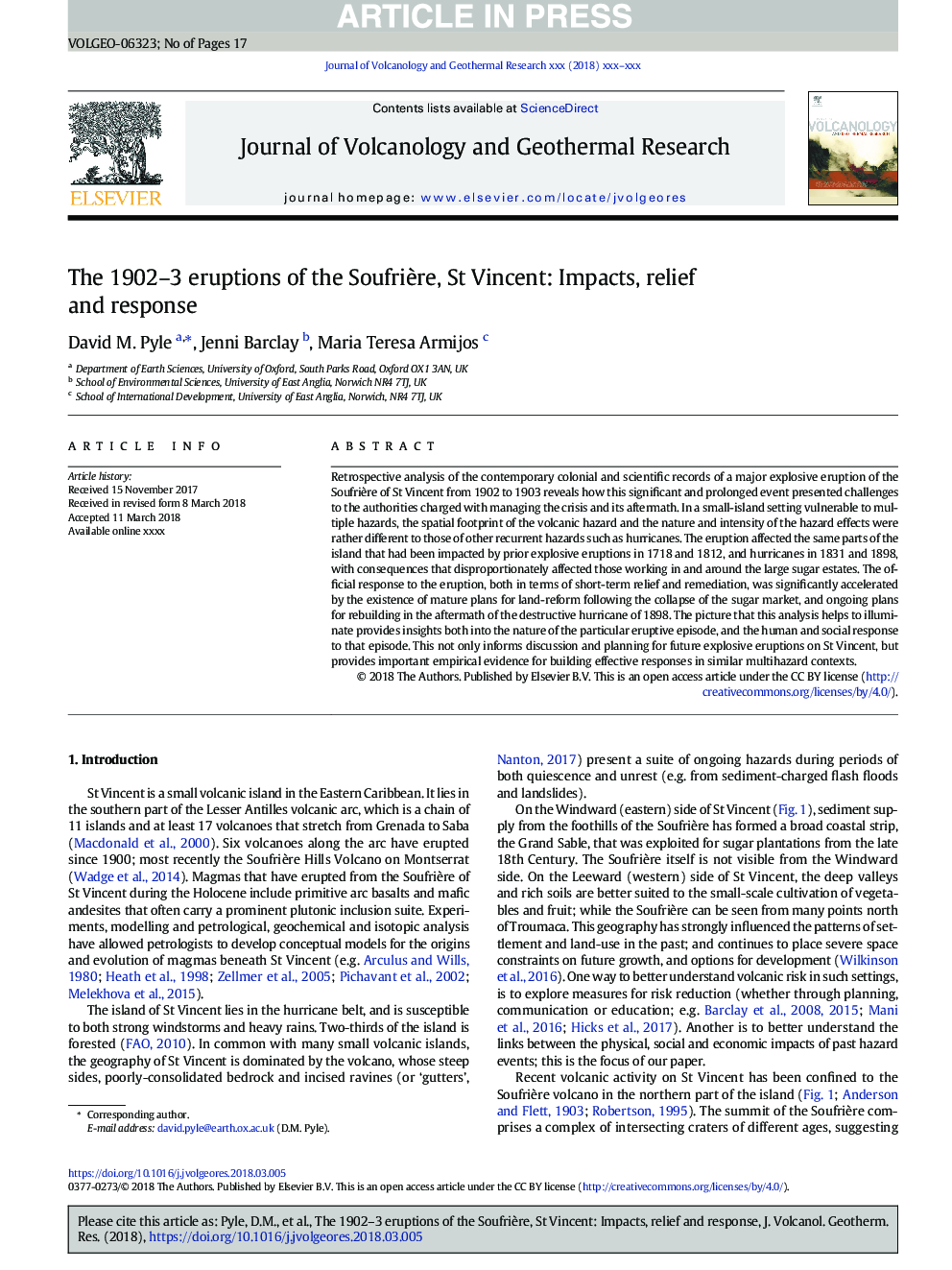 The 1902-3 eruptions of the SoufriÃ¨re, St Vincent: Impacts, relief and response