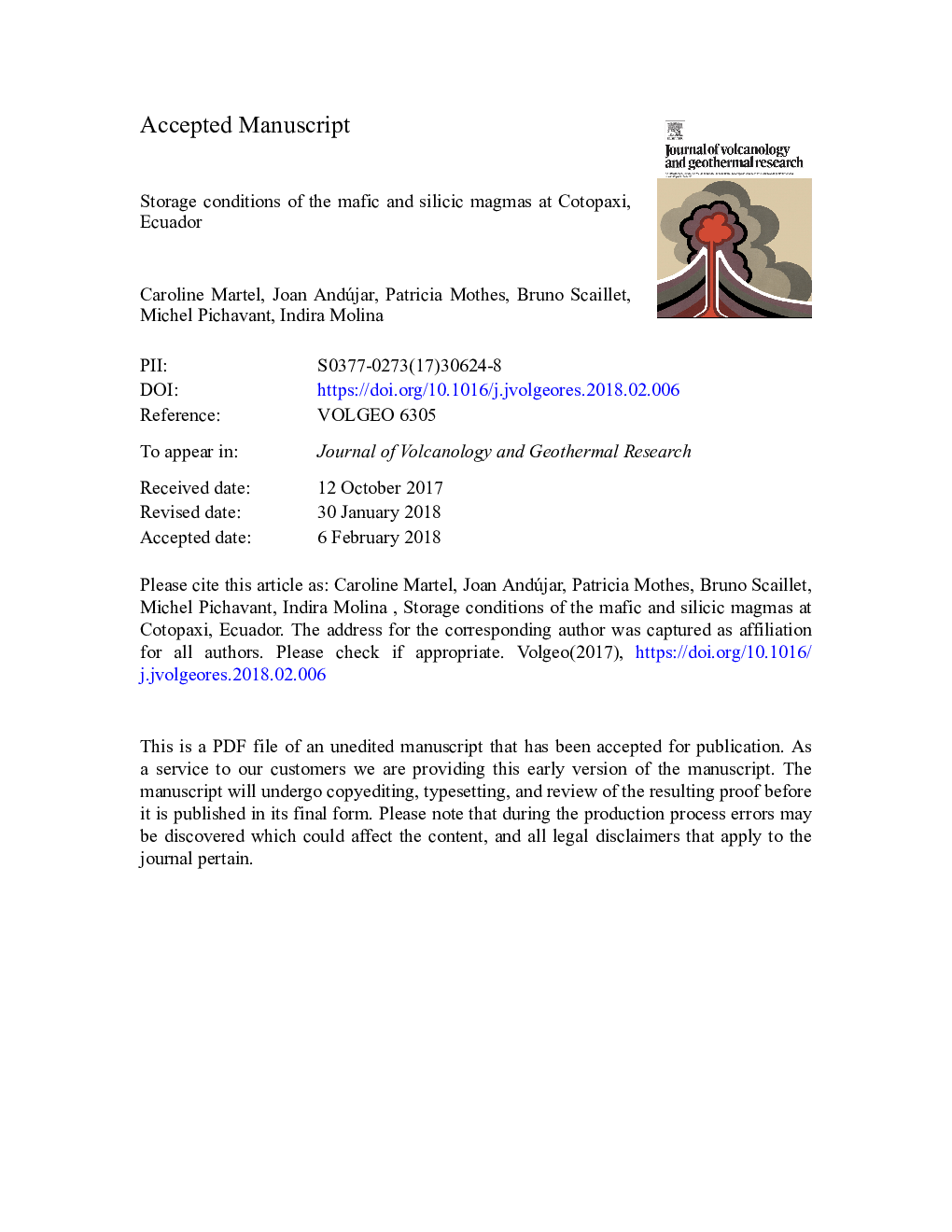 Storage conditions of the mafic and silicic magmas at Cotopaxi, Ecuador