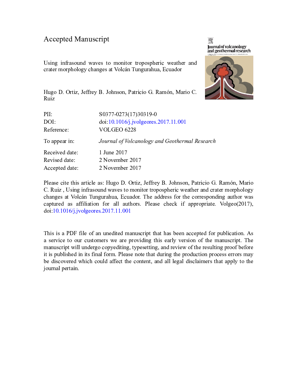 Using infrasound waves to monitor tropospheric weather and crater morphology changes at Volcán Tungurahua, Ecuador