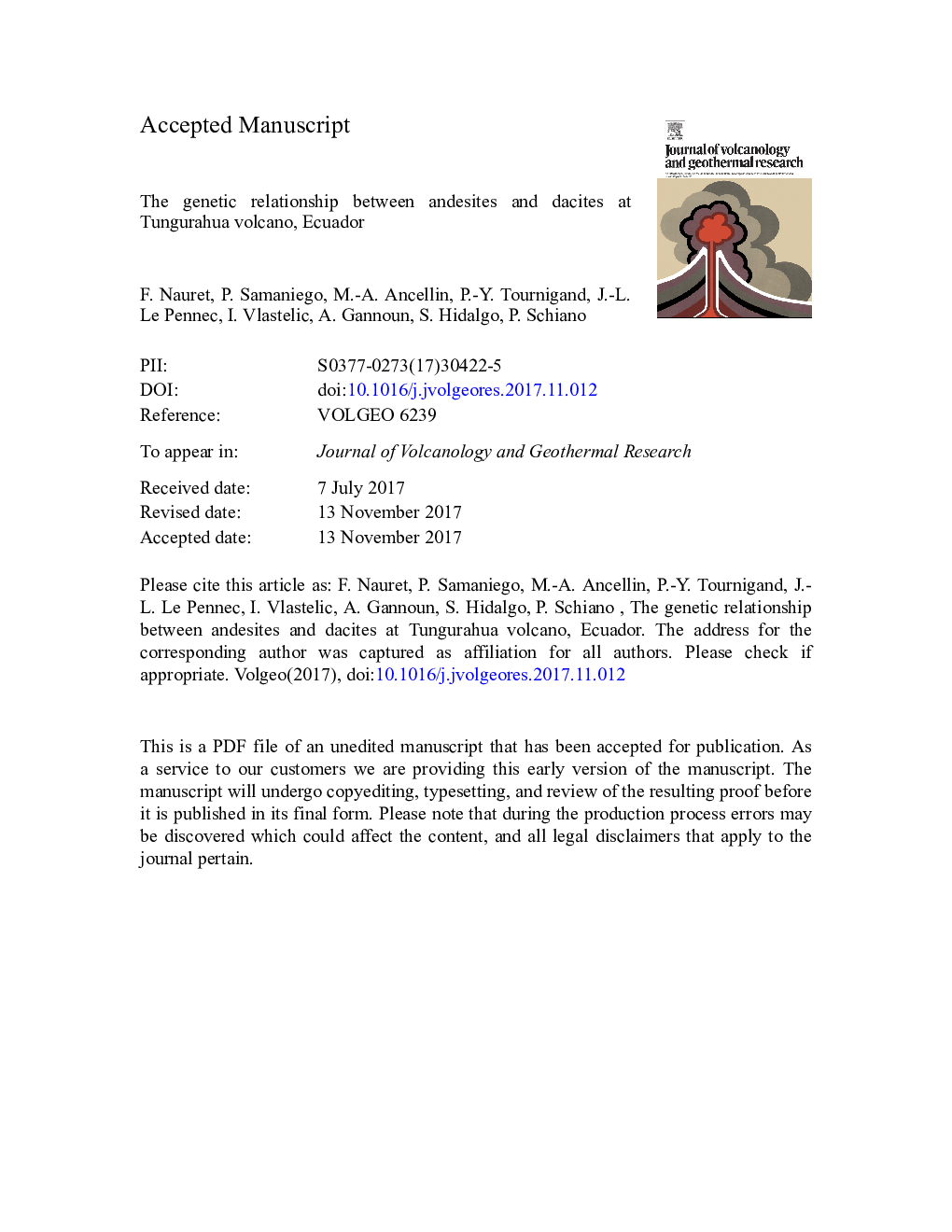 The genetic relationship between andesites and dacites at Tungurahua volcano, Ecuador