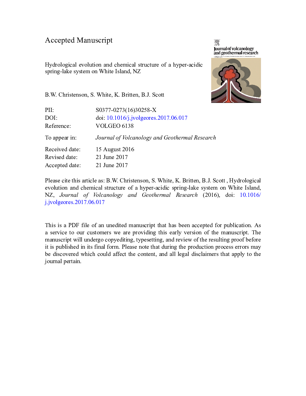 Hydrological evolution and chemical structure of a hyper-acidic spring-lake system on Whakaari/White Island, NZ