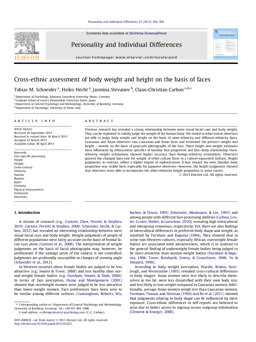 Cross-ethnic assessment of body weight and height on the basis of faces