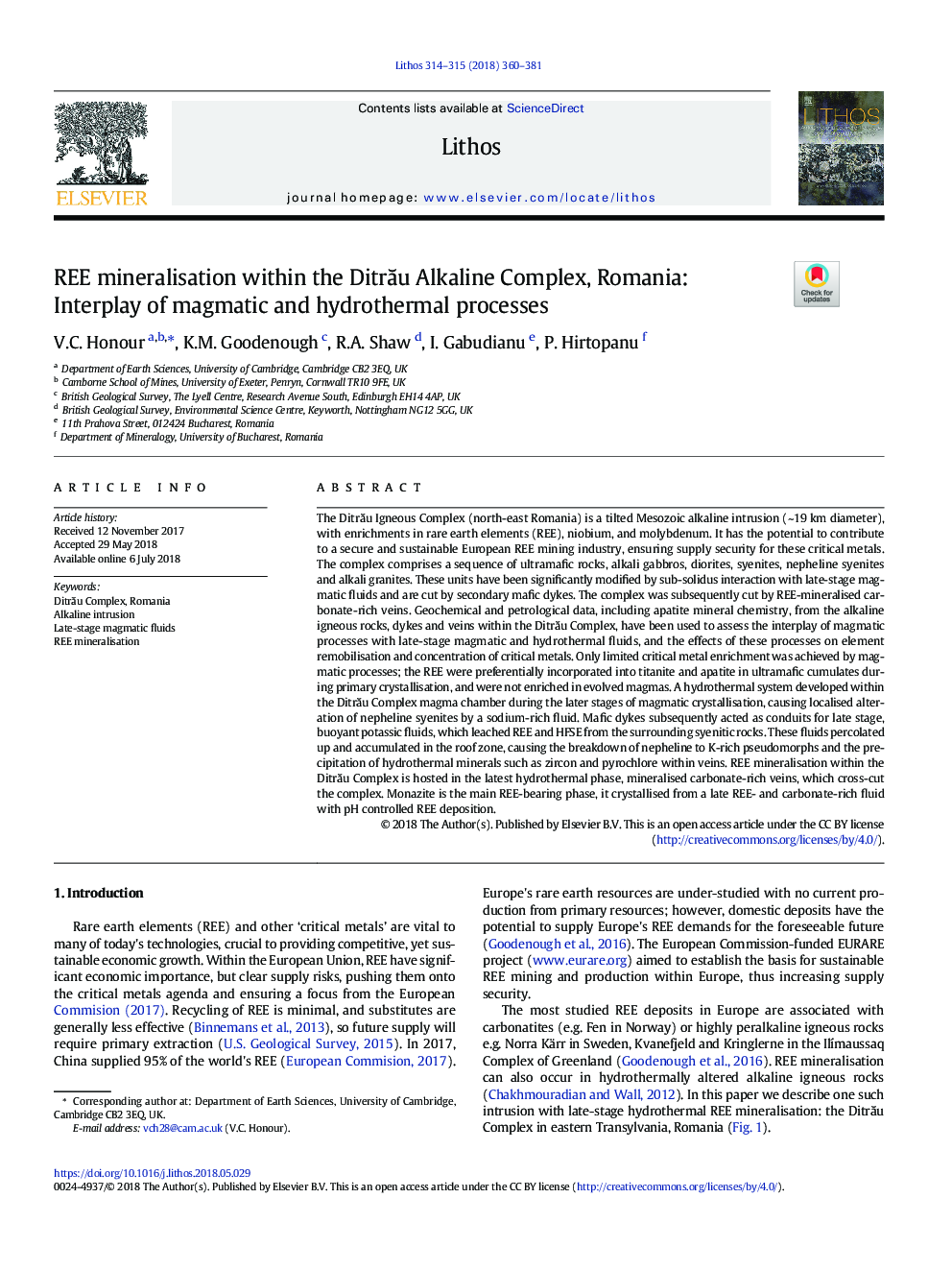REE mineralisation within the DitrÄu Alkaline Complex, Romania: Interplay of magmatic and hydrothermal processes