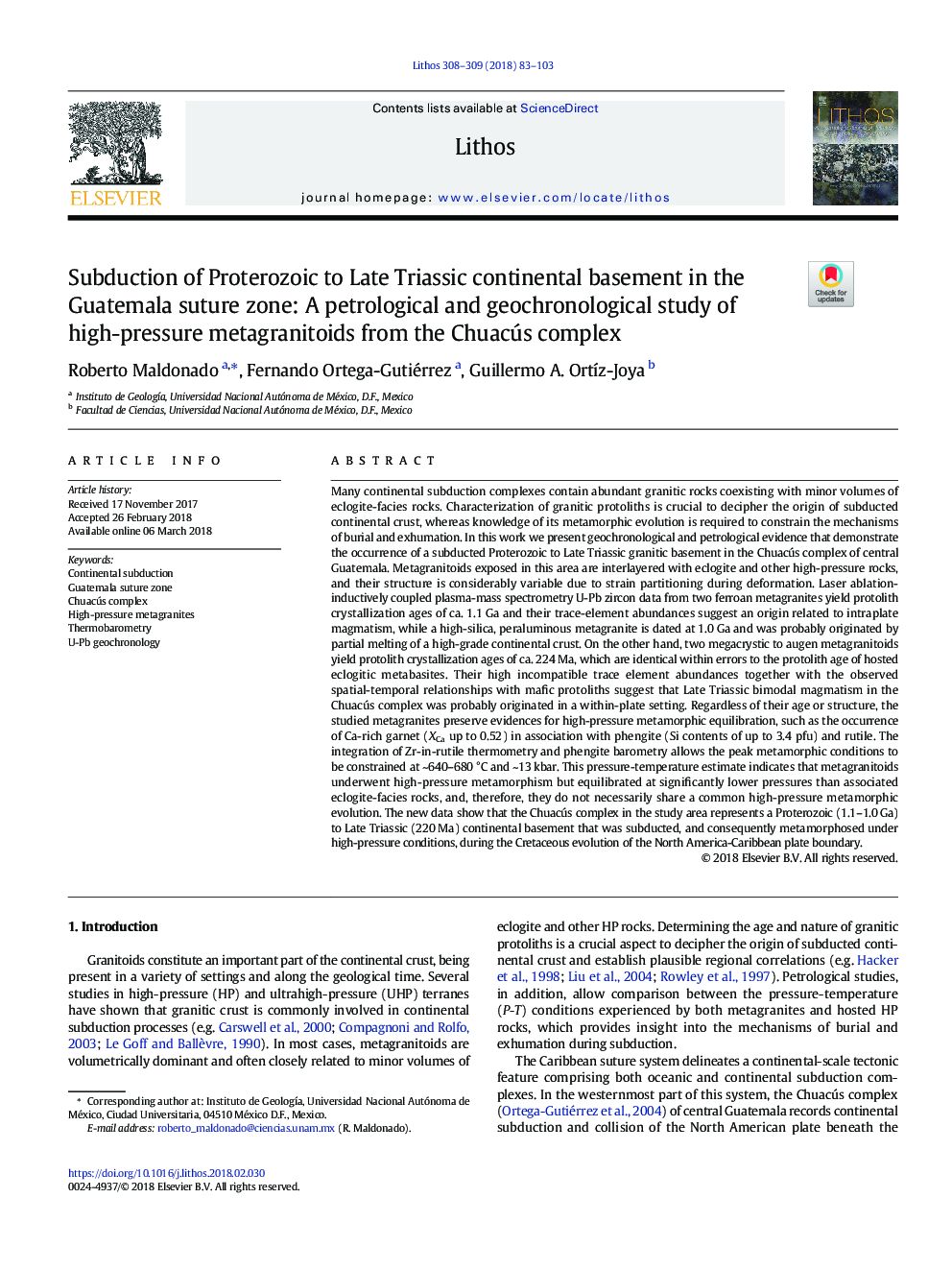 Subduction of Proterozoic to Late Triassic continental basement in the Guatemala suture zone: A petrological and geochronological study of high-pressure metagranitoids from the Chuacús complex