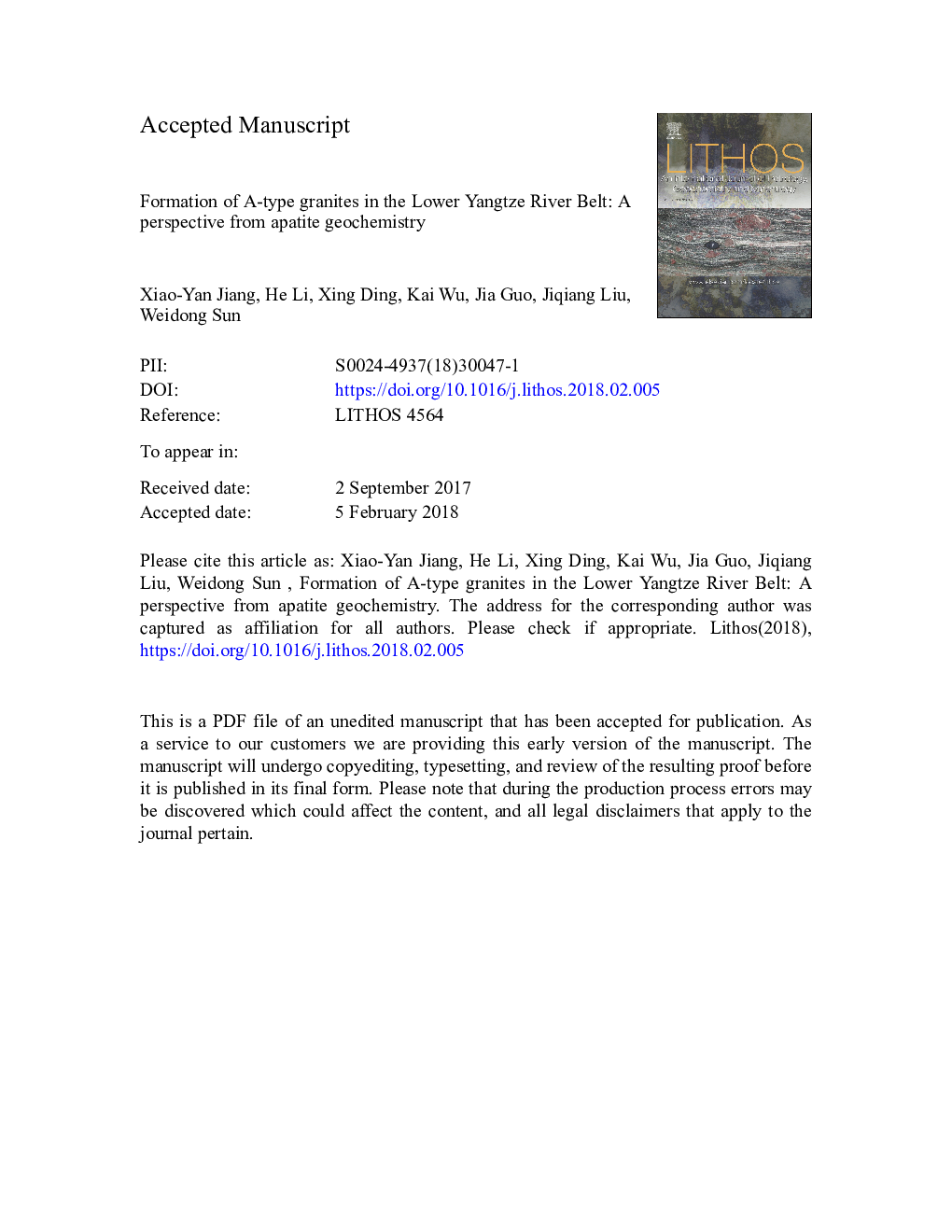 Formation of A-type granites in the Lower Yangtze River Belt: A perspective from apatite geochemistry