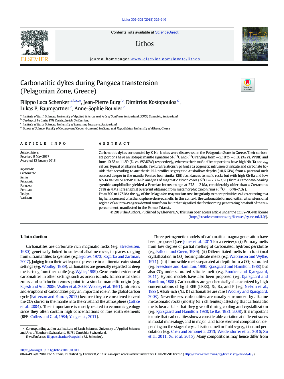 Carbonatitic dykes during Pangaea transtension (Pelagonian Zone, Greece)