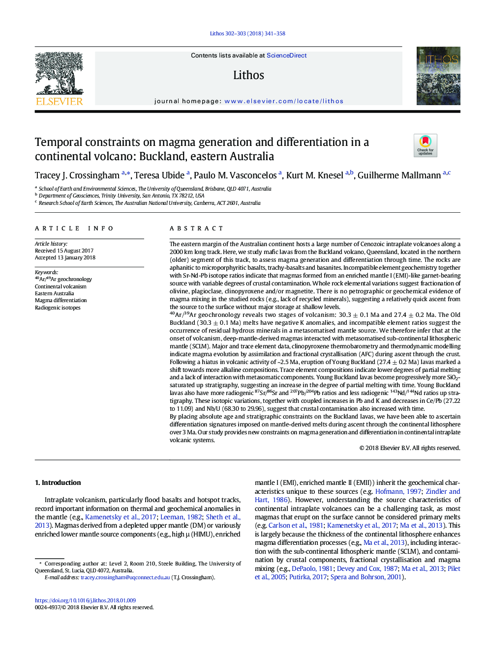 Temporal constraints on magma generation and differentiation in a continental volcano: Buckland, eastern Australia