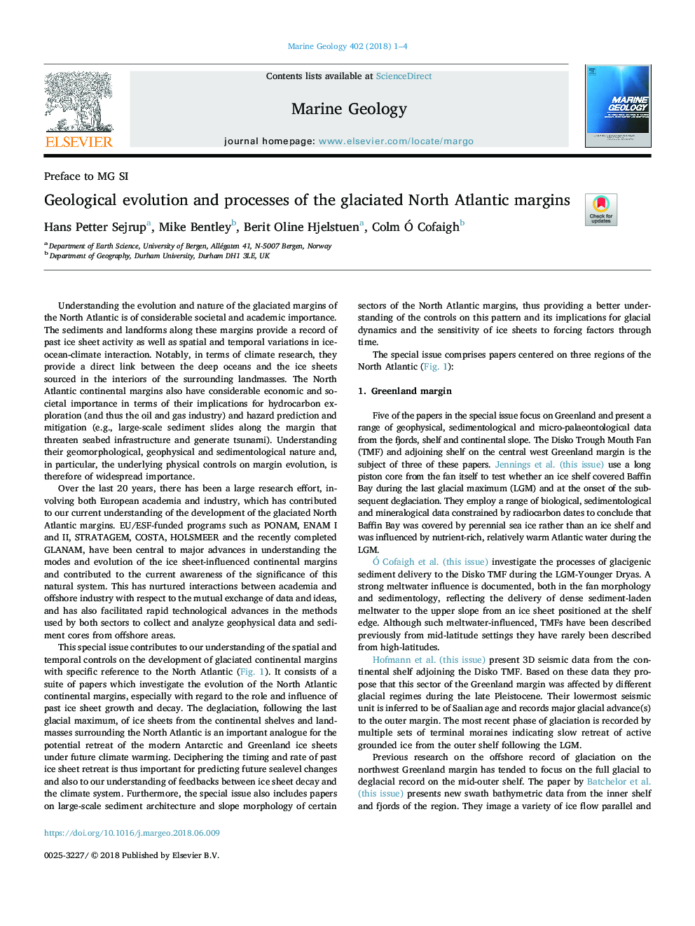 Geological evolution and processes of the glaciated North Atlantic margins