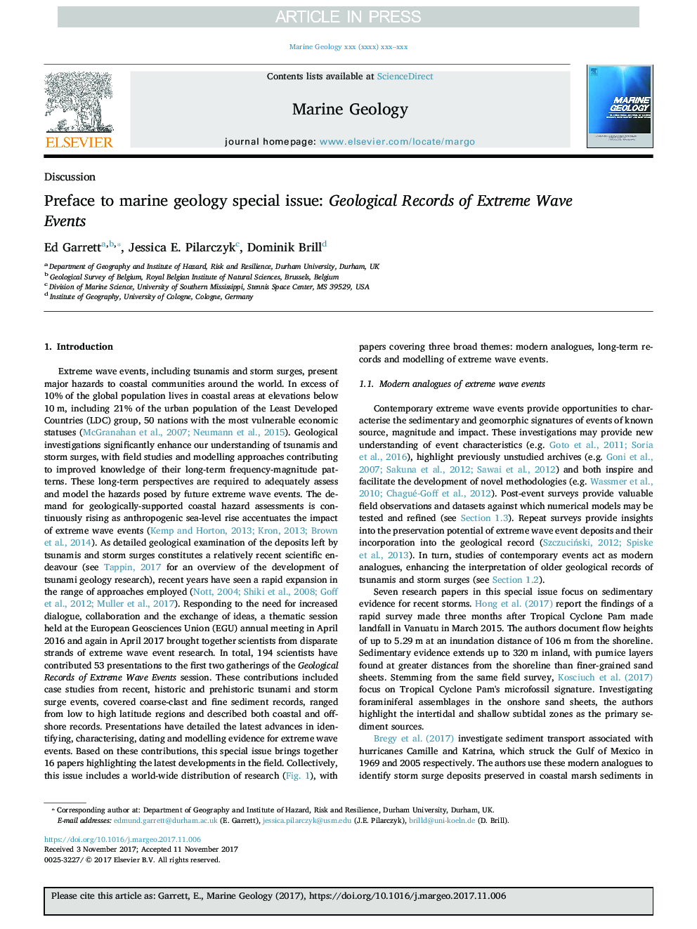 Preface to marine geology special issue: Geological Records of Extreme Wave Events