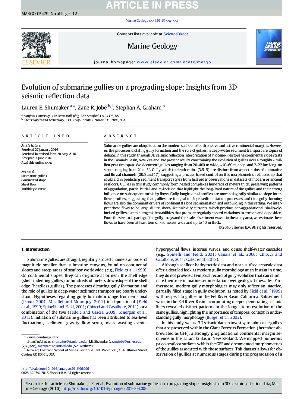 Evolution of submarine gullies on a prograding slope: Insights from 3D seismic reflection data