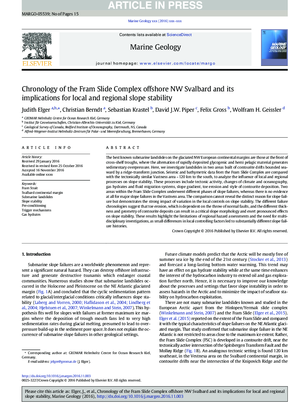 Chronology of the Fram Slide Complex offshore NW Svalbard and its implications for local and regional slope stability