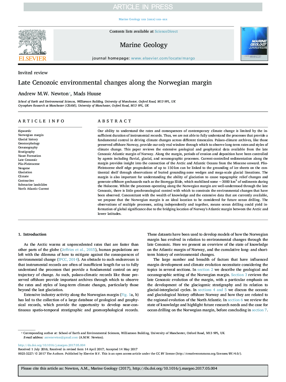 عکس صفحه اول مقاله: Late Cenozoic environmental changes along the Norwegian margin Late Cenozoic environmental changes along the Norwegian margin