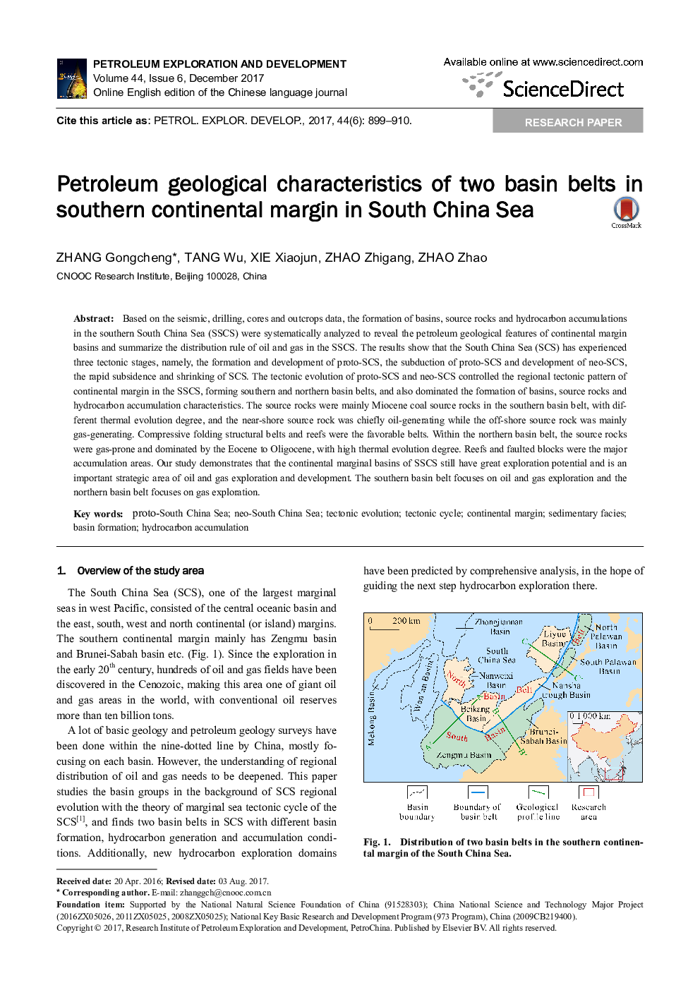 Petroleum geological characteristics of two basin belts in southern continental margin in South China Sea