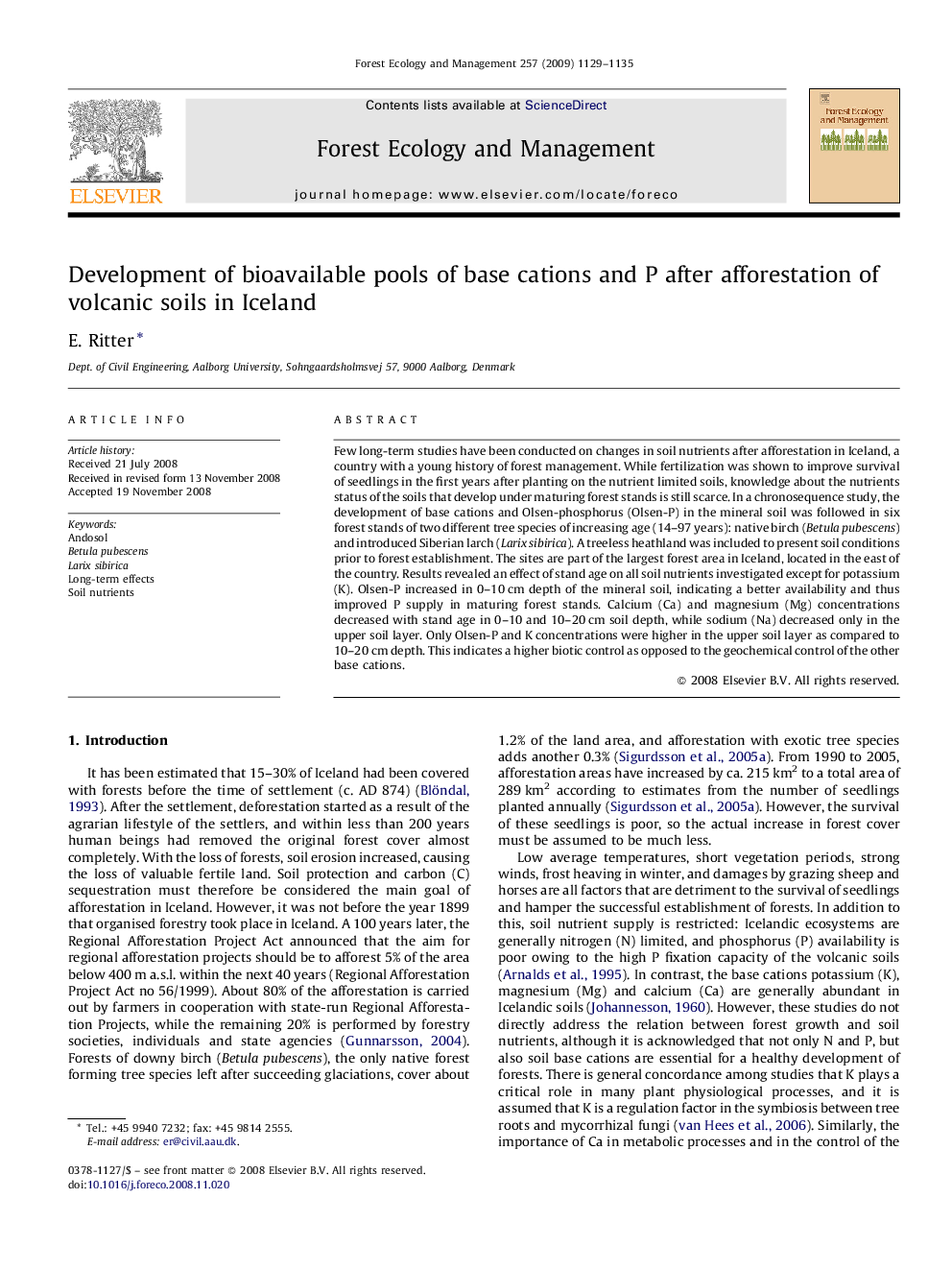 Development of bioavailable pools of base cations and P after afforestation of volcanic soils in Iceland