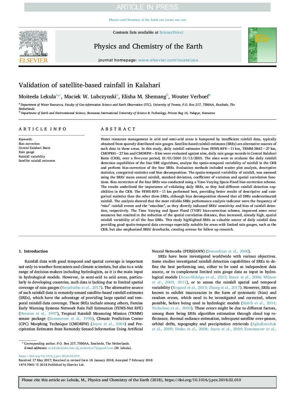 Validation of satellite-based rainfall in Kalahari