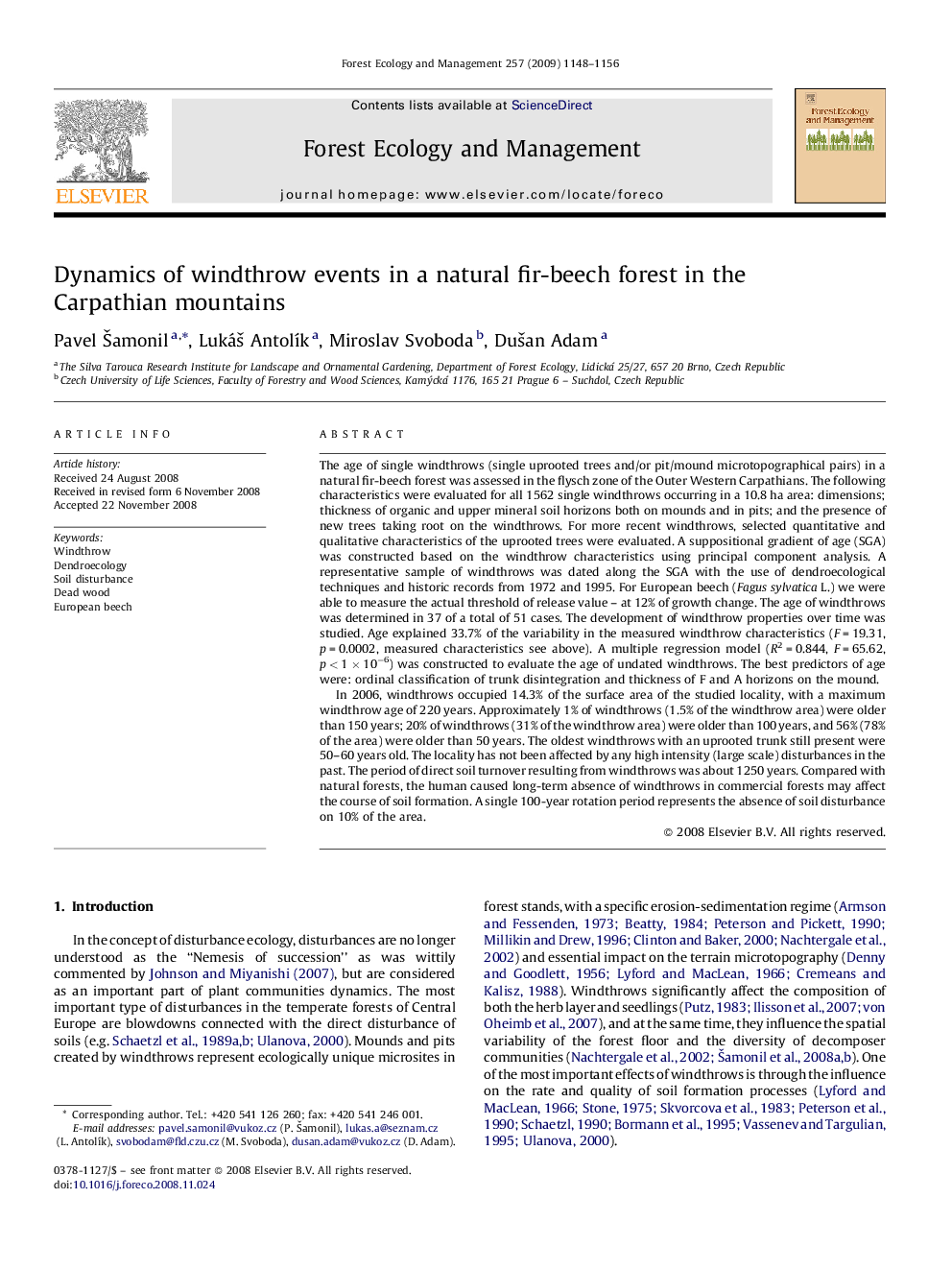 Dynamics of windthrow events in a natural fir-beech forest in the Carpathian mountains