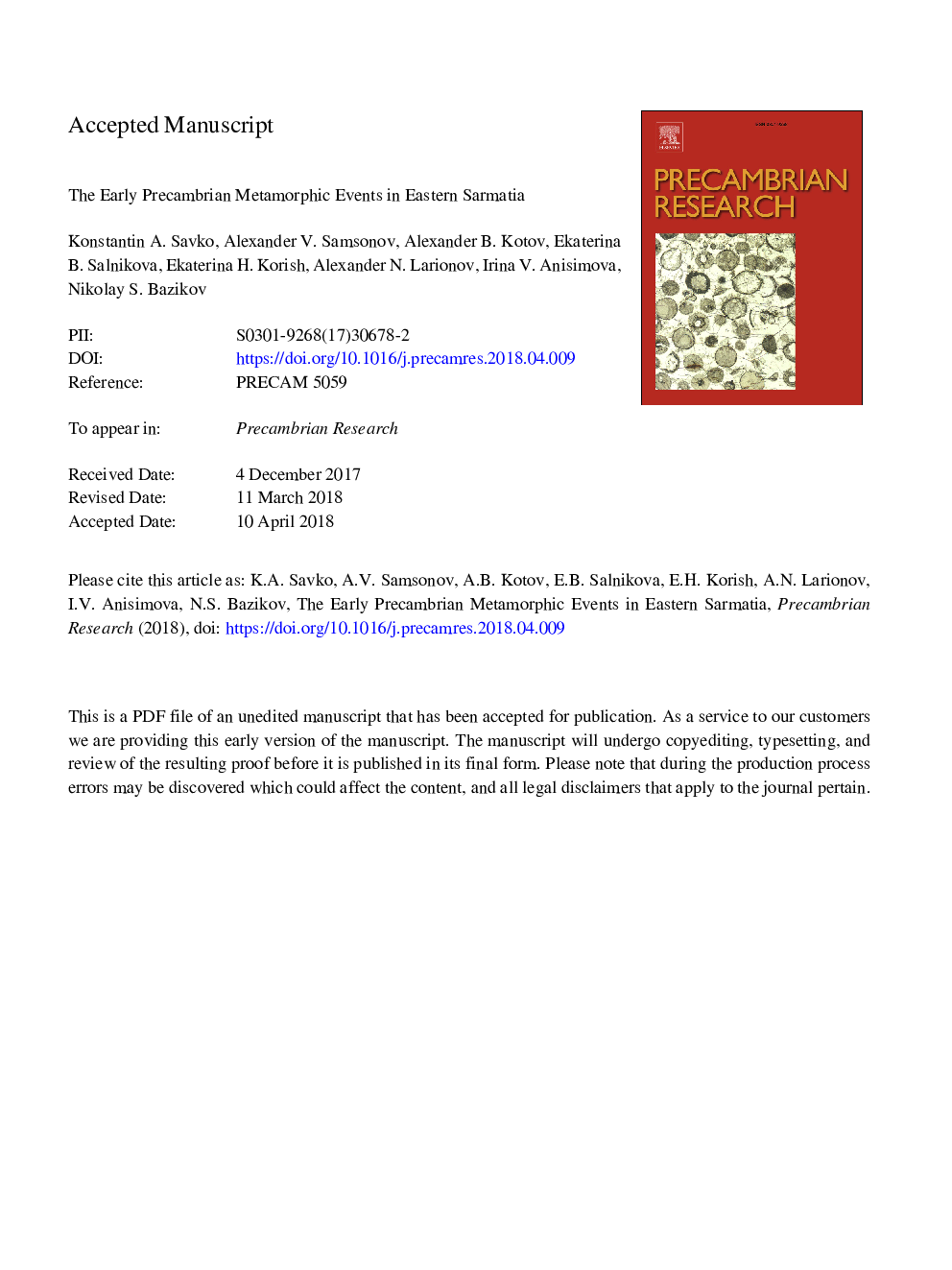 عکس صفحه اول مقاله: The Early Precambrian metamorphic events in Eastern Sarmatia The Early Precambrian metamorphic events in Eastern Sarmatia