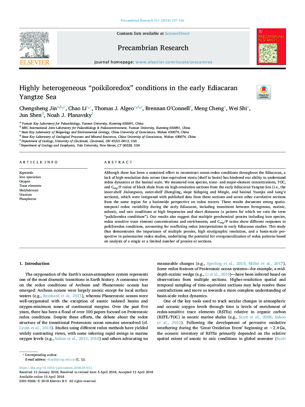 Highly heterogeneous “poikiloredox” conditions in the early Ediacaran Yangtze Sea