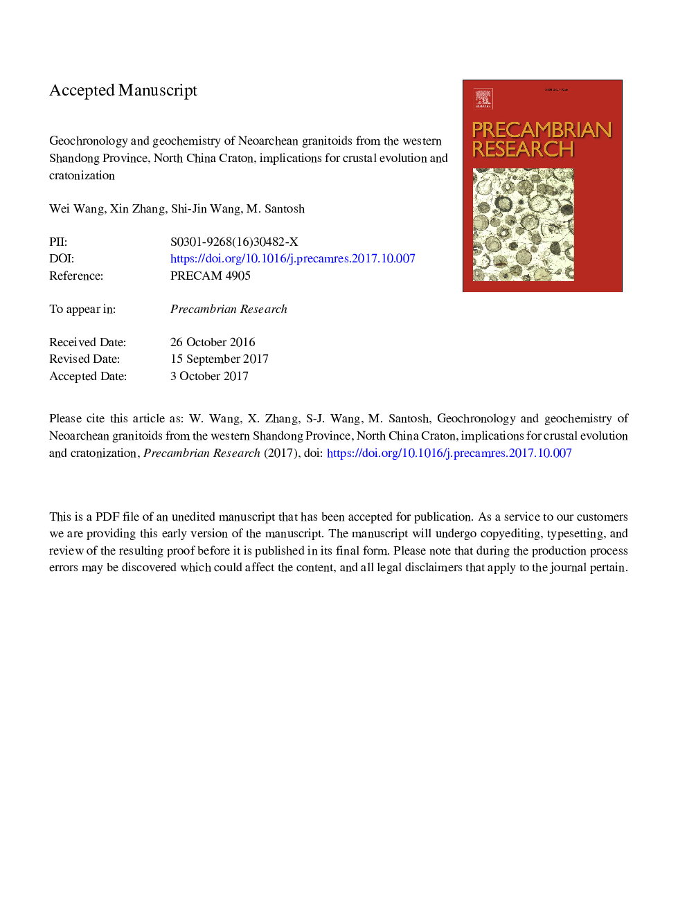 Geochronology and geochemistry of Neoarchean granitoids from the western Shandong Province, North China Craton, implications for crustal evolution and cratonization