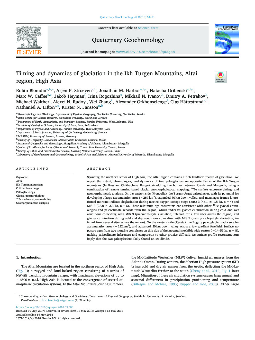 Timing and dynamics of glaciation in the Ikh Turgen Mountains, Altai region, High Asia