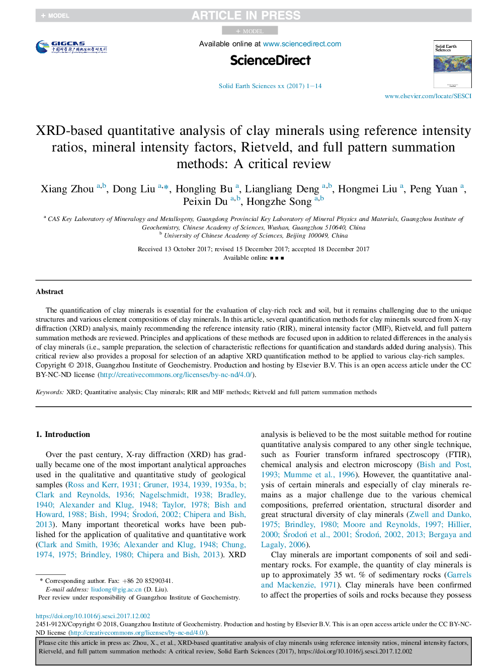 XRD-based quantitative analysis of clay minerals using reference intensity ratios, mineral intensity factors, Rietveld, and full pattern summation methods: A critical review