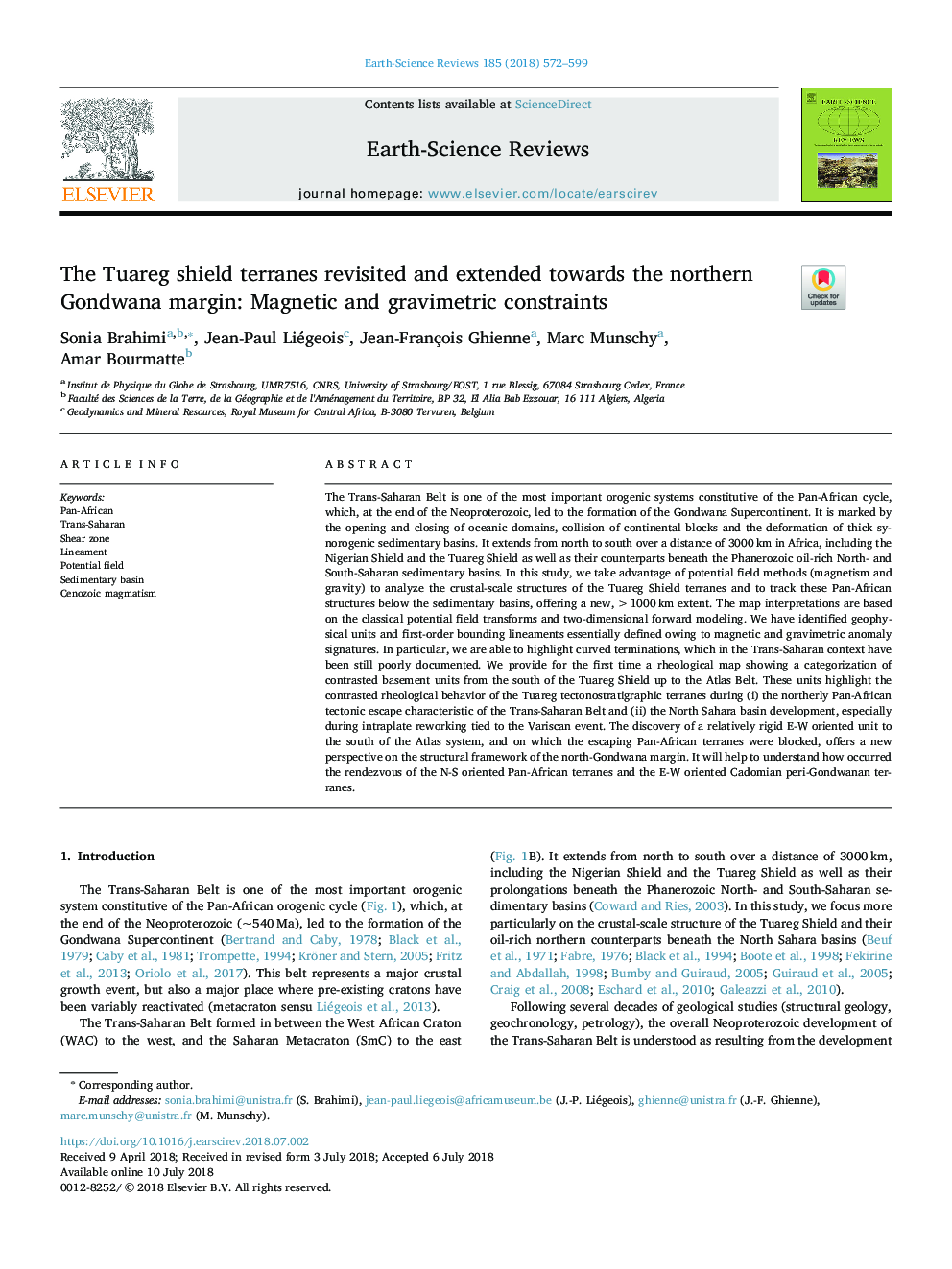 The Tuareg shield terranes revisited and extended towards the northern Gondwana margin: Magnetic and gravimetric constraints