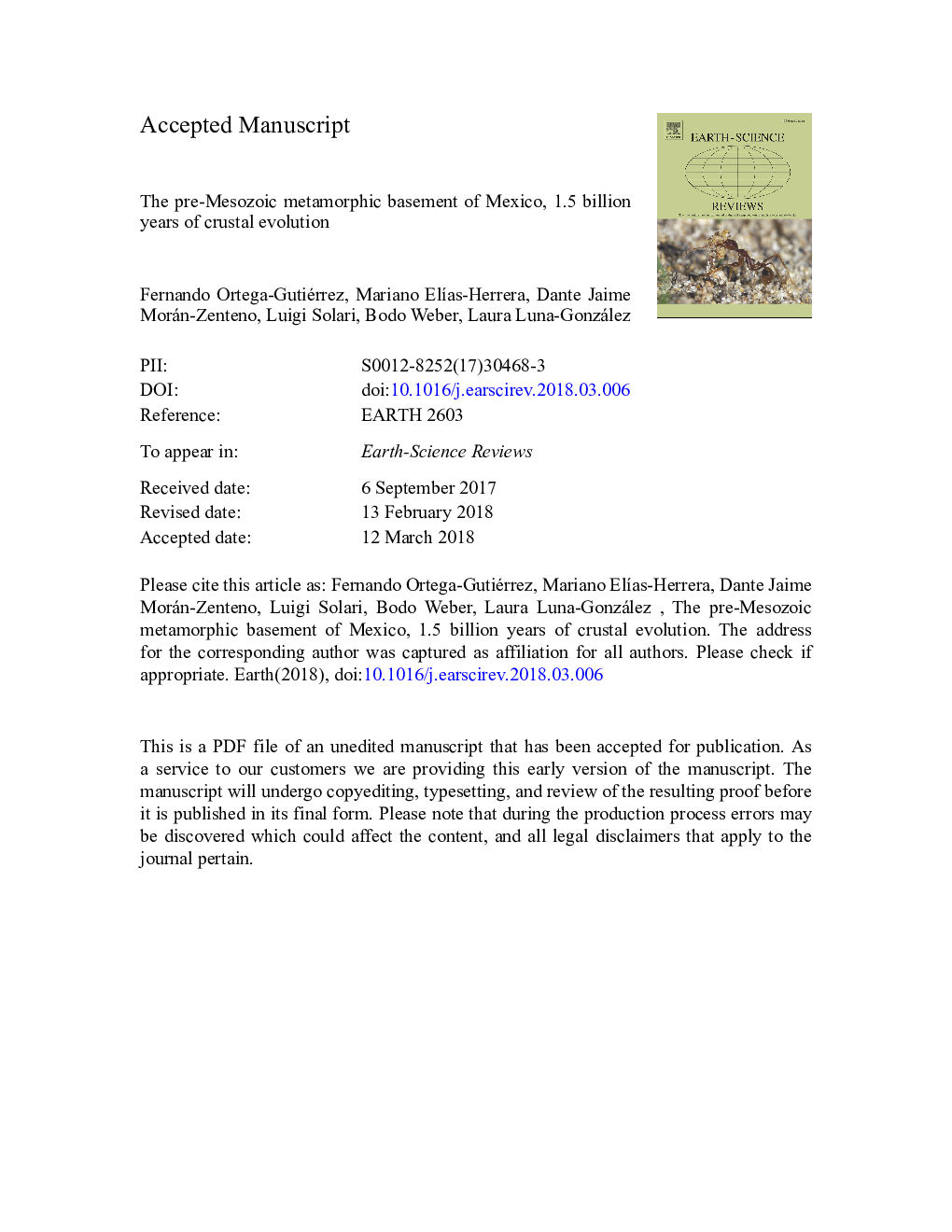 The pre-Mesozoic metamorphic basement of Mexico, 1.5 billion years of crustal evolution