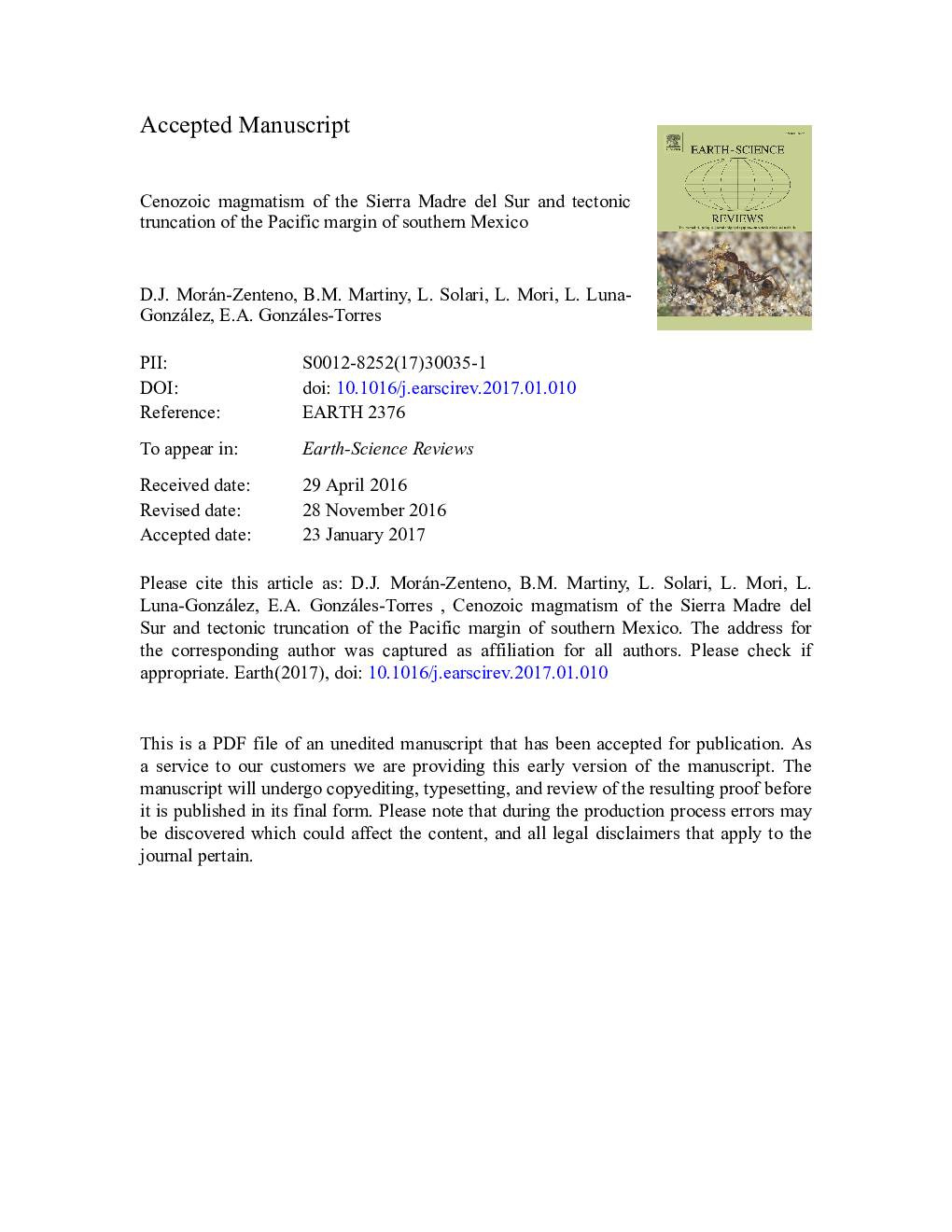 Cenozoic magmatism of the Sierra Madre del Sur and tectonic truncation of the Pacific margin of southern Mexico