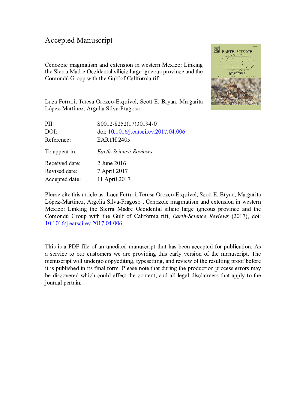 Cenozoic magmatism and extension in western Mexico: Linking the Sierra Madre Occidental silicic large igneous province and the Comondú Group with the Gulf of California rift