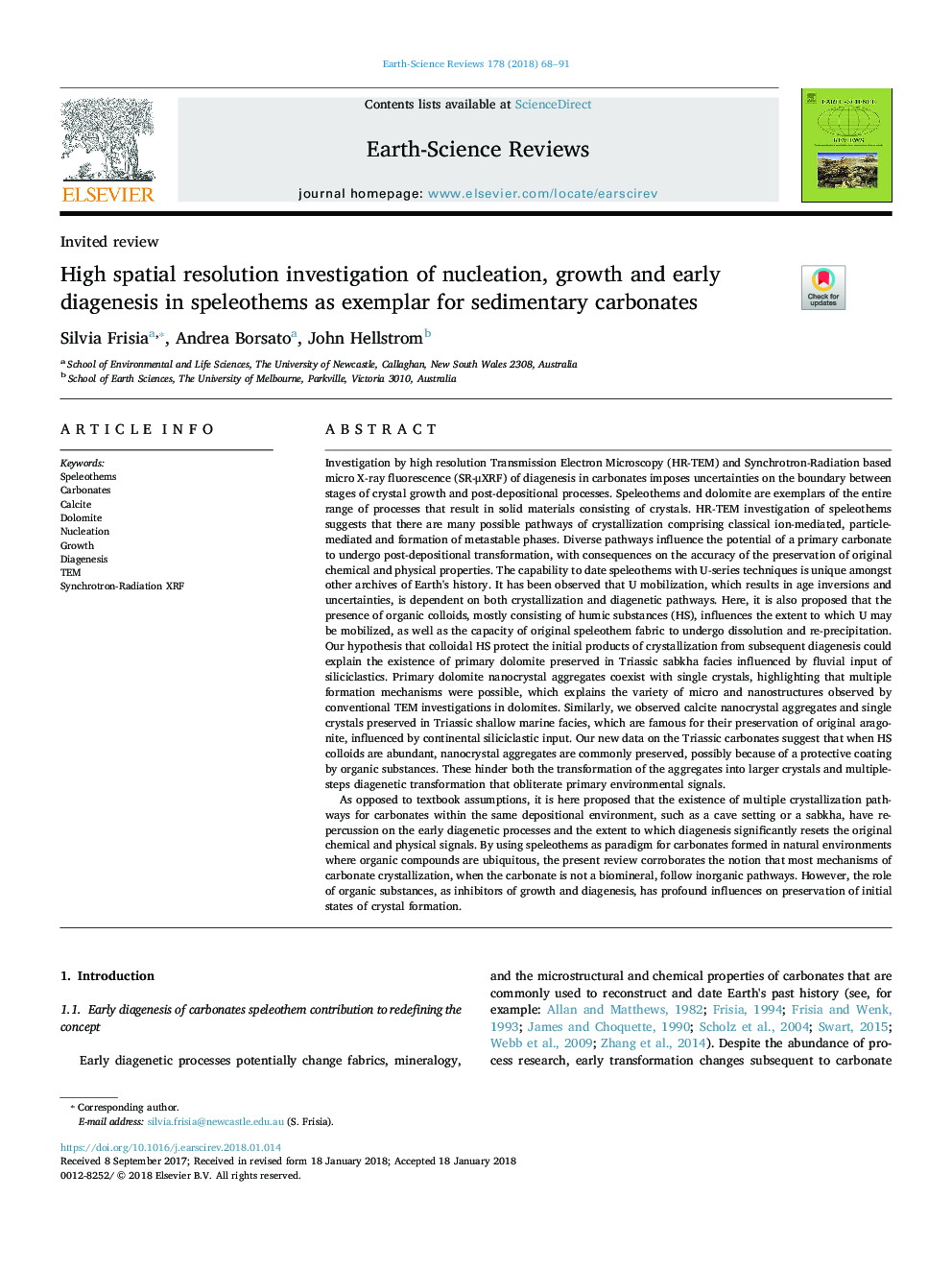 High spatial resolution investigation of nucleation, growth and early diagenesis in speleothems as exemplar for sedimentary carbonates