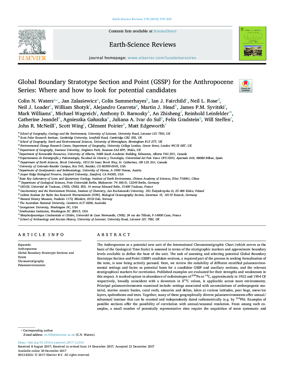 Global Boundary Stratotype Section and Point (GSSP) for the Anthropocene Series: Where and how to look for potential candidates