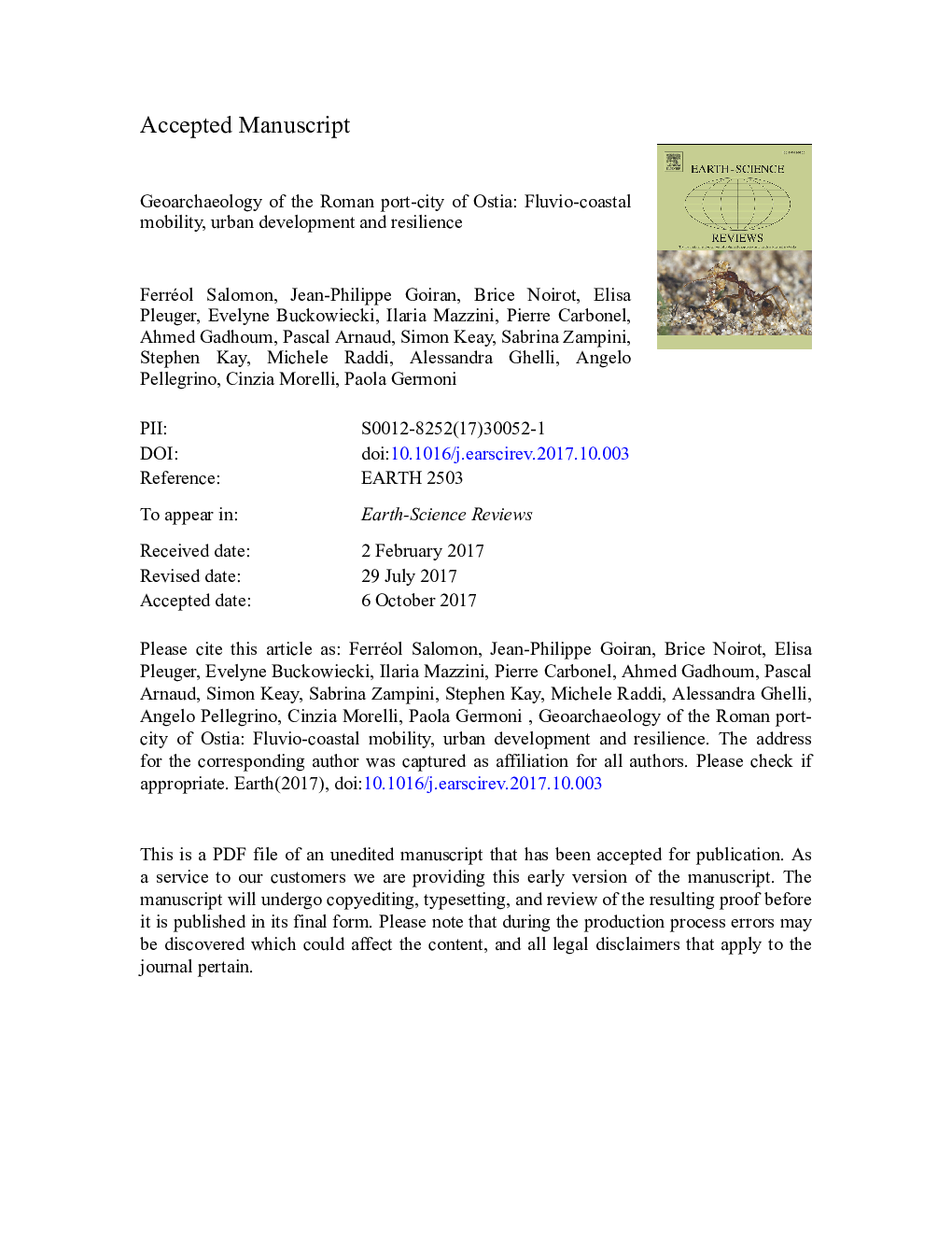 Geoarchaeology of the Roman port-city of Ostia: Fluvio-coastal mobility, urban development and resilience