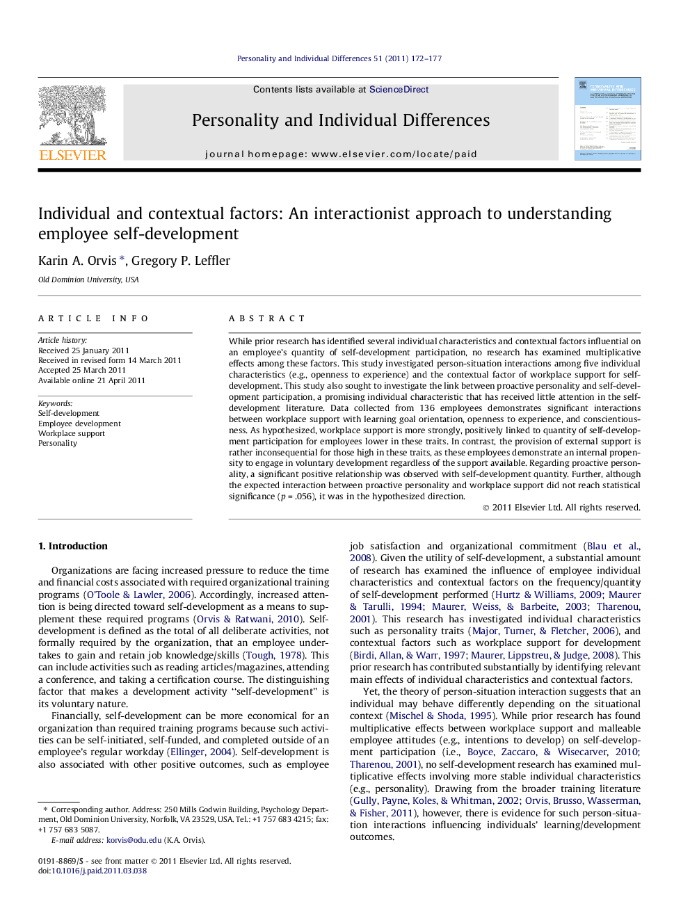 Individual and contextual factors: An interactionist approach to understanding employee self-development