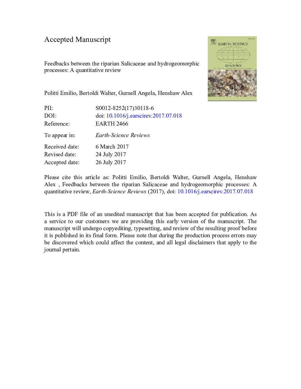 Feedbacks between the riparian Salicaceae and hydrogeomorphic processes: A quantitative review
