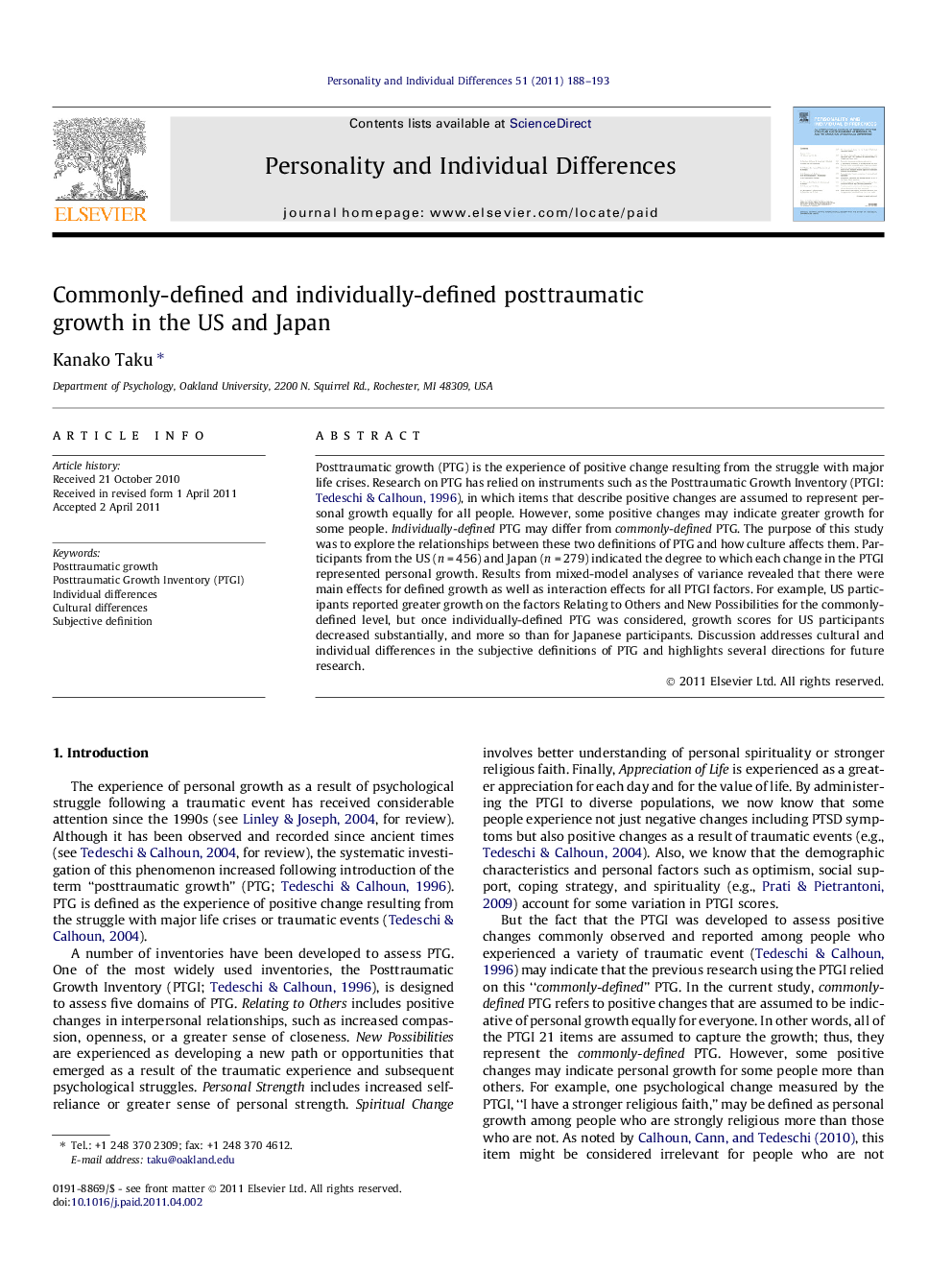 Commonly-defined and individually-defined posttraumatic growth in the US and Japan