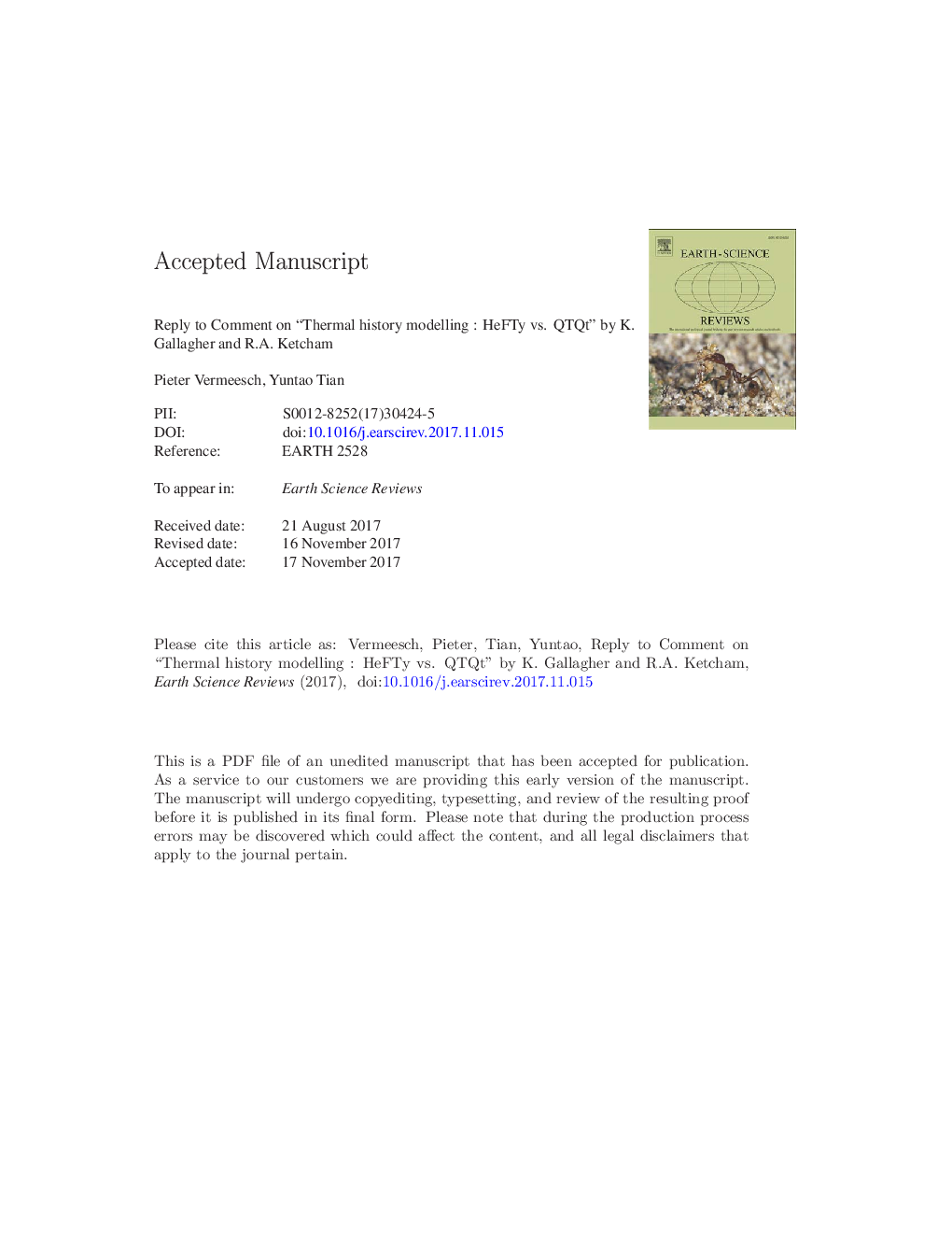 Reply to Comment on “Thermal history modelling: HeFTy vs. QTQt” by K. Gallagher and R.A. Ketcham